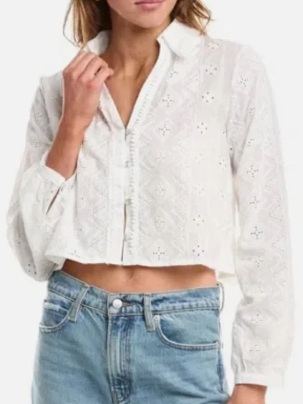 Zara Eyelet Button Down Top : Medium